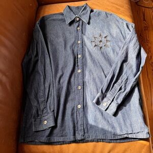 Boy London Dark Blue Denim Button-Up Shirt w Sun Embroidery unisex jean vintage